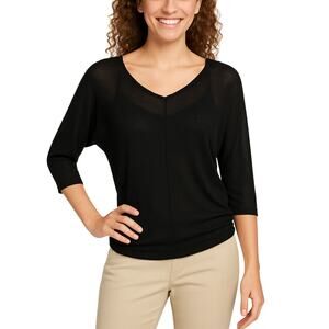 Laila Jayde V-Neck 3/4 Sleeve Sheer Top Women Size Small Black NWT Pullover